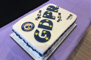 Cake with "GDPR" in frosting